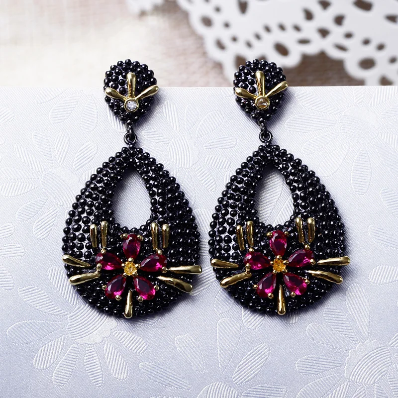 Unique Fashion Women Drop Earrings Black Gold color with Cubic zircon