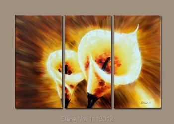 

Yellow Modern Abstract Morning Glory Flower Oil Painting On Canvas Art 3 Panel Set Home Wall Pictures For Living Room Decorative