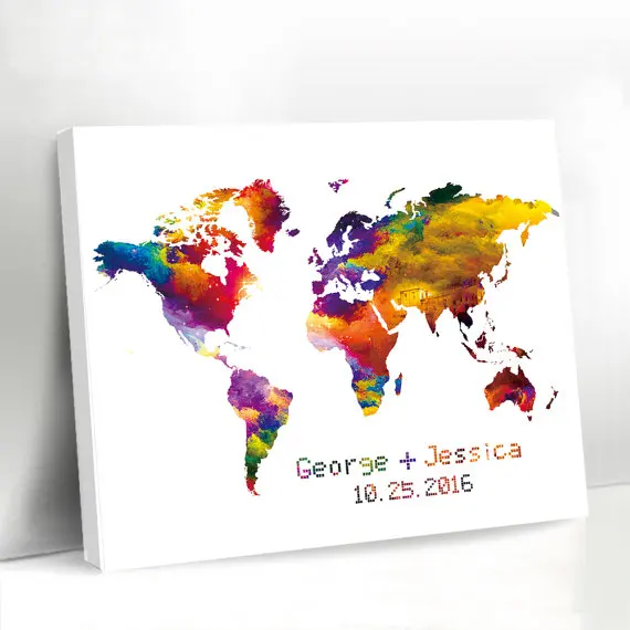 

Wedding Guest Book Personalized,World Map Canvas Wedding Guestbook,Custom Bride Groom Name Signature Frame,Wedding Decoration