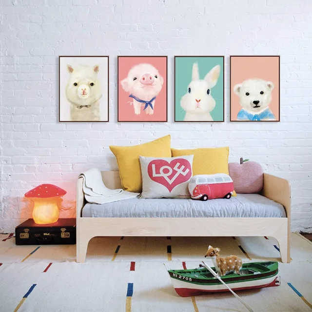 Pig Decor For Home Bacon Lover Funny Doormat Farmhouse Kawaii Animals Bear Painting Art Print Poster Pig Rabbit Nursery Wall Picture Kids Room Home Decor With For