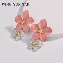 Wing yuk tak, 4 цвета, трендовые серьги-гвоздики с розовыми цветами для женщин, ювелирные изделия для свадебной вечеринки, женские металлические серьги в стиле бохо