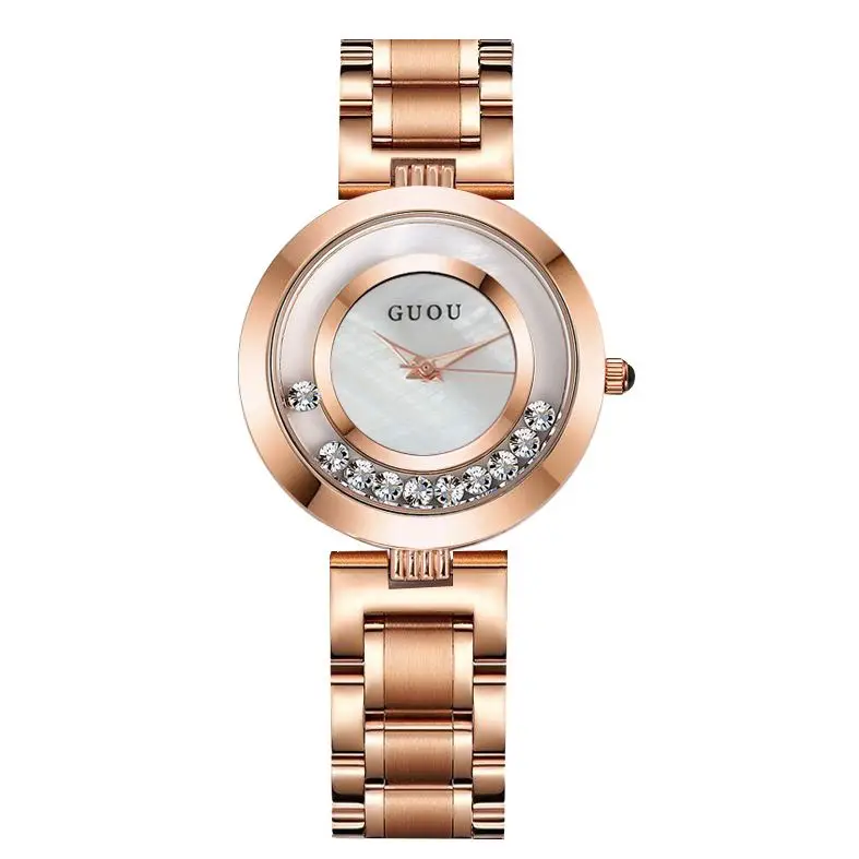 GUOU Для женщин часы Роскошные дамы смотреть богатых розовое золото горный хрусталь браслет часы для Для женщин montre femme saat - Цвет: Белый