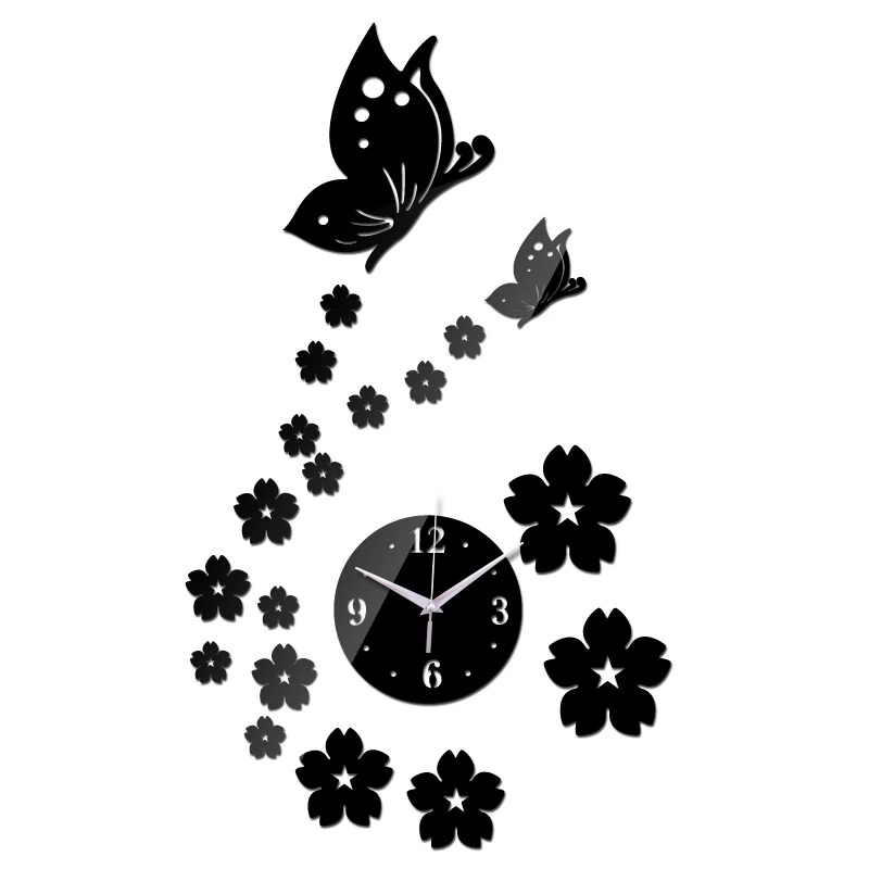 Wall Quartz Clocks DIY Mirror Acrylic Material Sticker Modern Style Butterfly Decoration Watches for Living Room