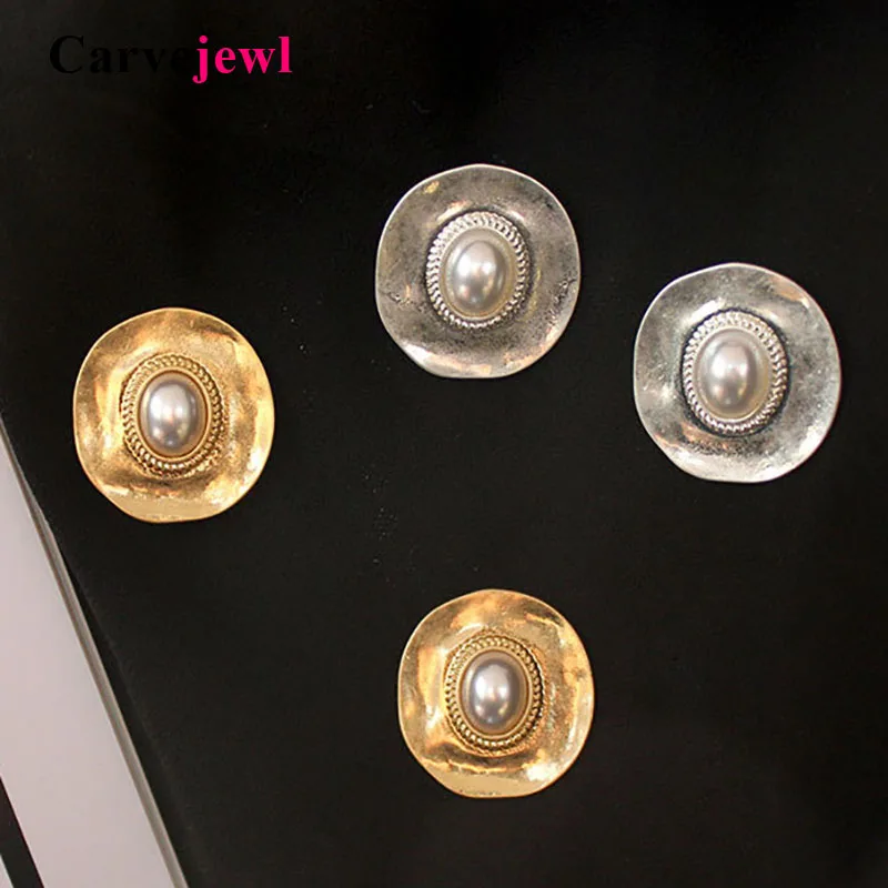 Женские серьги гвоздики с жемчугом Carvejewl винтажные полированные Серебристые