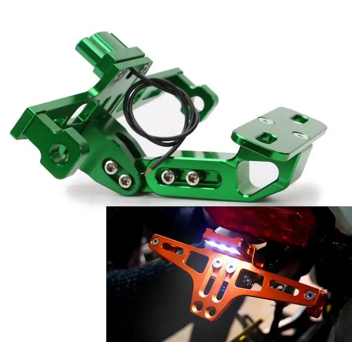

Universal CNC Motorcycle Rear License Plate Mount Holder with White LED Light for Honda Kawasaki Yamaha KTM Suzuki BMW