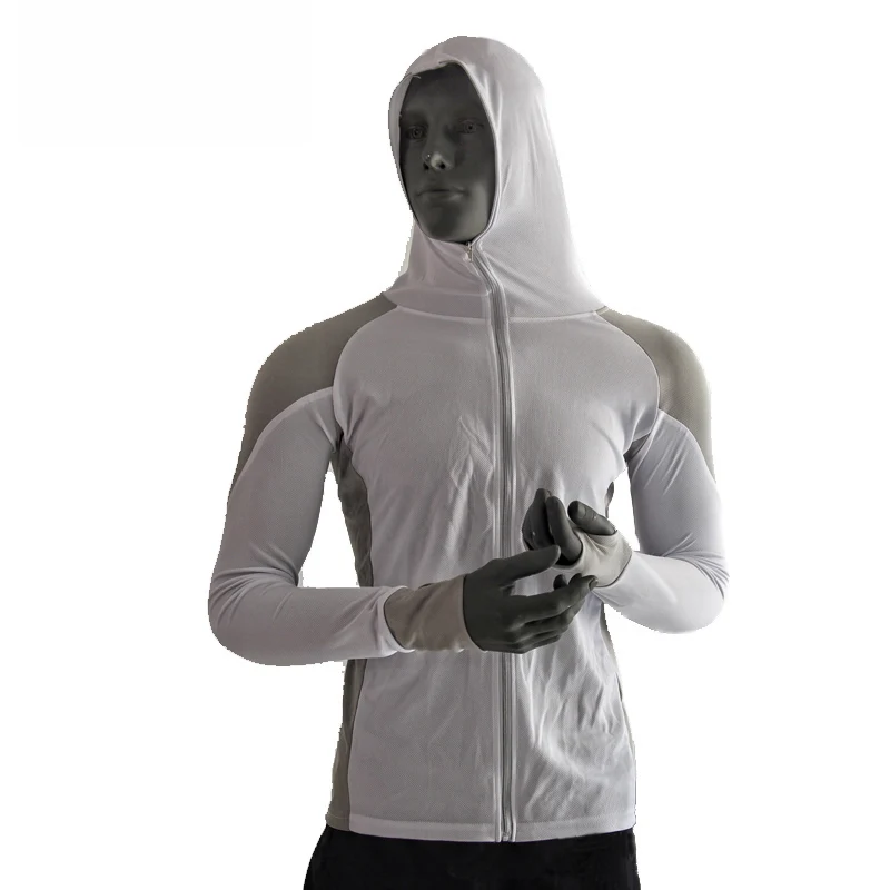 Новые рубашки одежда для рыбалки дышащая Солнцезащитная рубашка мужская быстросохнущая UPF 50+ с длинным рукавом с капюшоном рубашки для рыбалки - Цвет: Белый
