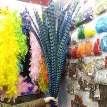 

Precious! 100pcs Sky blue 90-100 cm/36-40 inches copper chicken feathers decoration diy collection stage performances