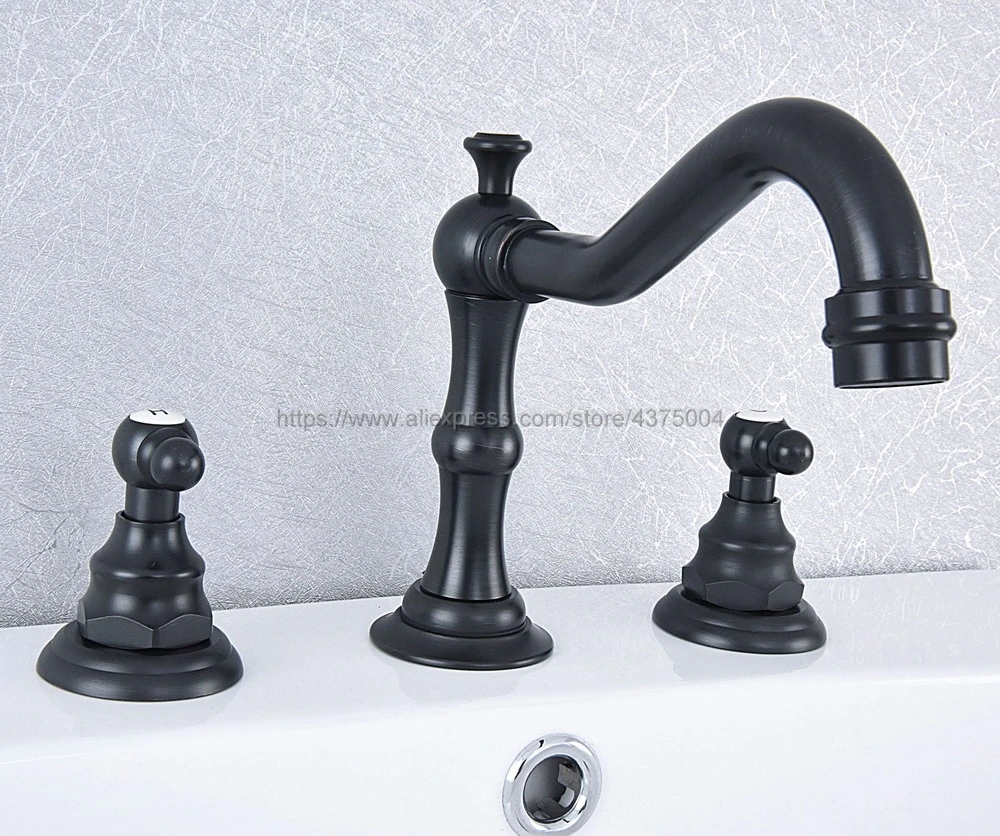 

Oil Rubbed Bronze 3 Holes Double Handle Bathroom Sink Faucet Luxury Bathbasin Bathtub Taps Hot Cold Mixer Tap Nsf540