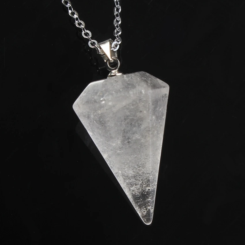 

Kraft-beads Silver Plated Natural Rock Crystal Pendant Hexagon Pyramid Stone Necklace Fashion Jewelry