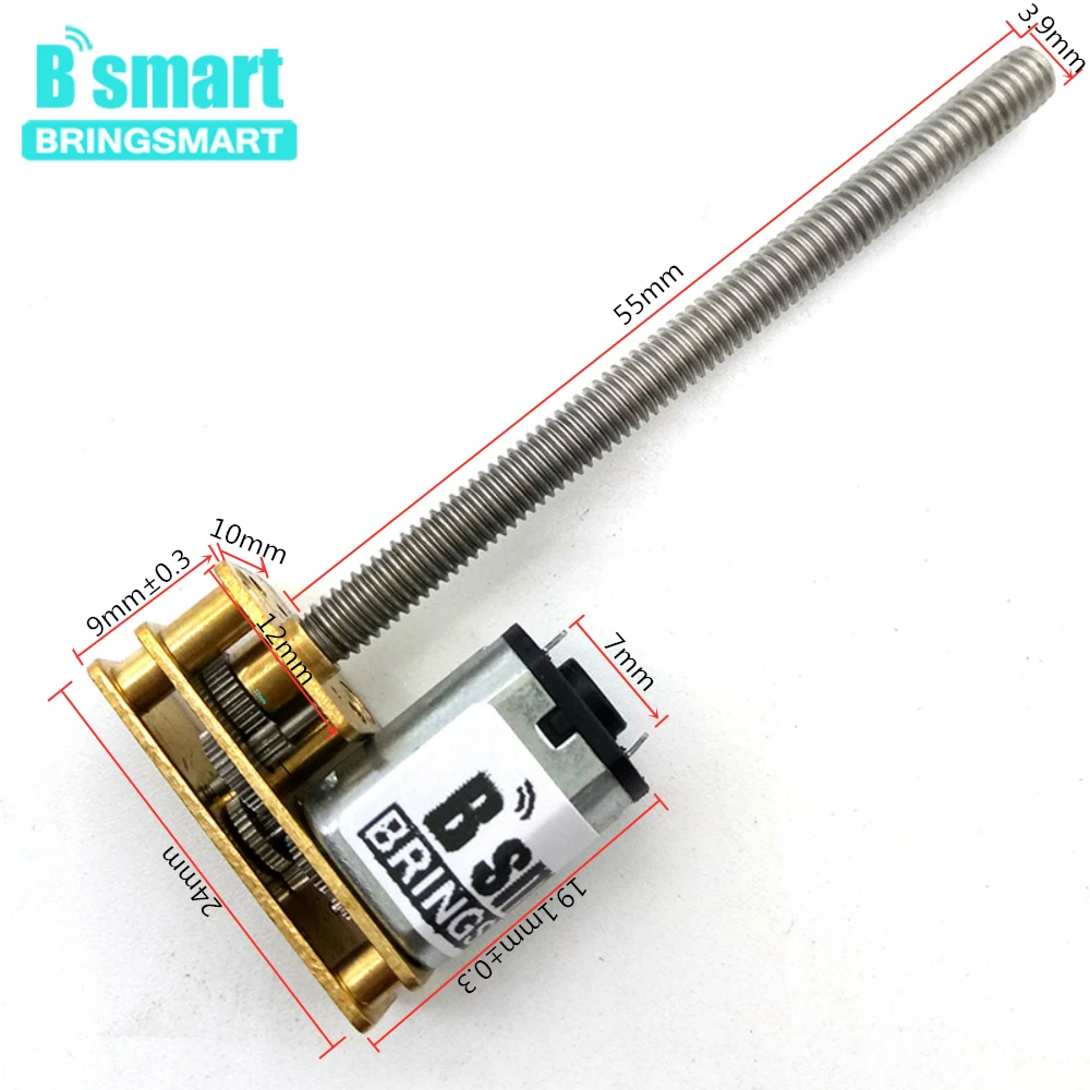 

Bringsmart 1024GN20 M4 55mm Threaded Shaft DC Gear Motor 3V~12V 15/25/30/60/100/120/150/200/250rpm Mini Electric Machine Motor