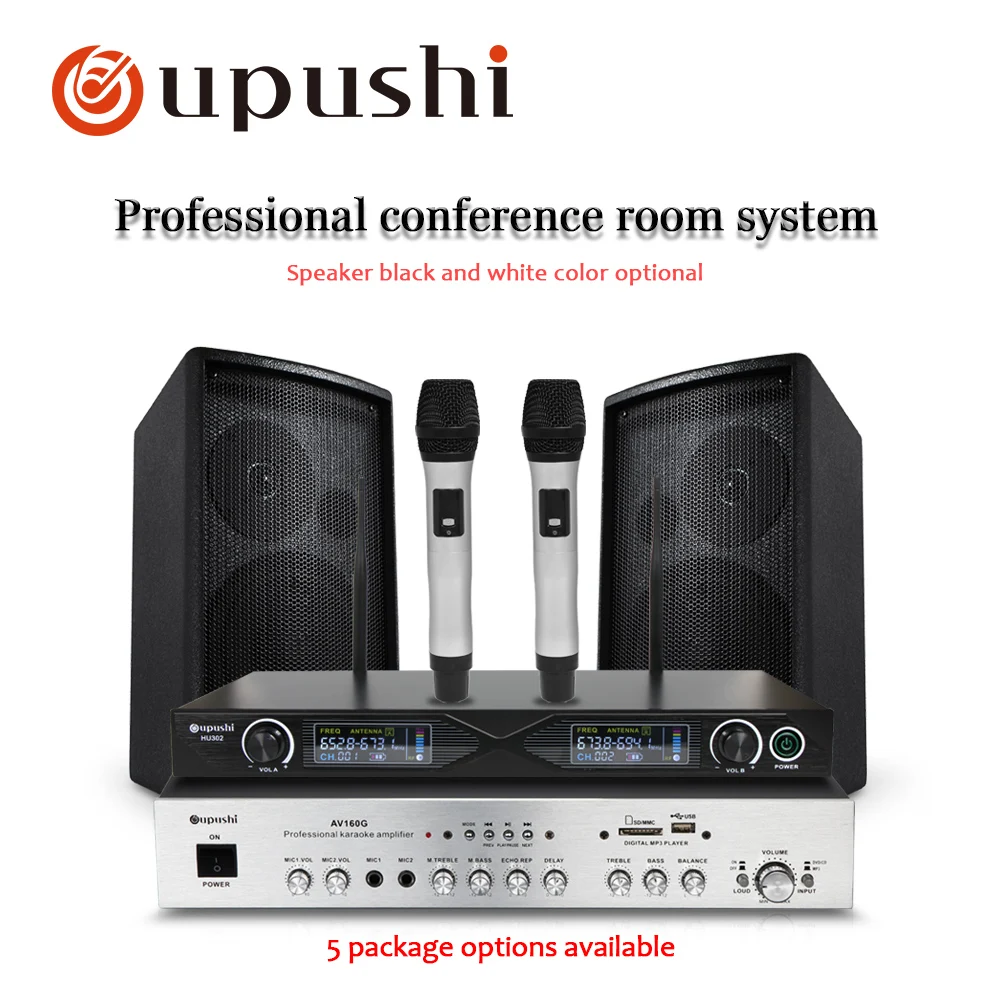 Oupushi AV160G Professional Amplifier With HY208 Wall Speaker Wireless Mic Home Theater Karaoke Backroud Music System
