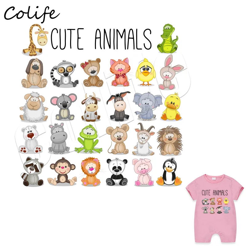 Cartoon Animal Set Patches DIY Accessory Heat Transfer Stickers For Clothing Easy Print By Household Irons