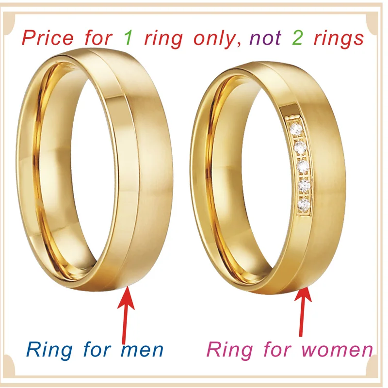 Classic Rounded Comfort fit Engagement Wedding Band couple Rings New Design Gold Color Men`s women`s rings Alliance anel (3)