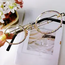 Новые винтажные маленькие овальные солнцезащитные очки с бриллиантами Женские Роскошные модные стимпанк красочные прозрачные линзы со стразами Оттенки UV400 Oculos