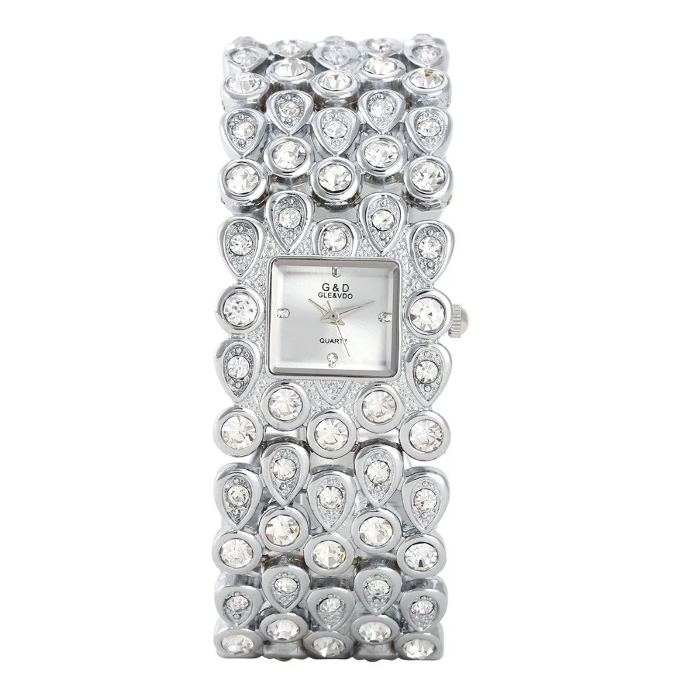 

A158 G&D Luxury Brand Women's Watches Gold Bracelet Watches Ladies Quartz Wristwatch Crystal Strap relogio feminino Rectangel