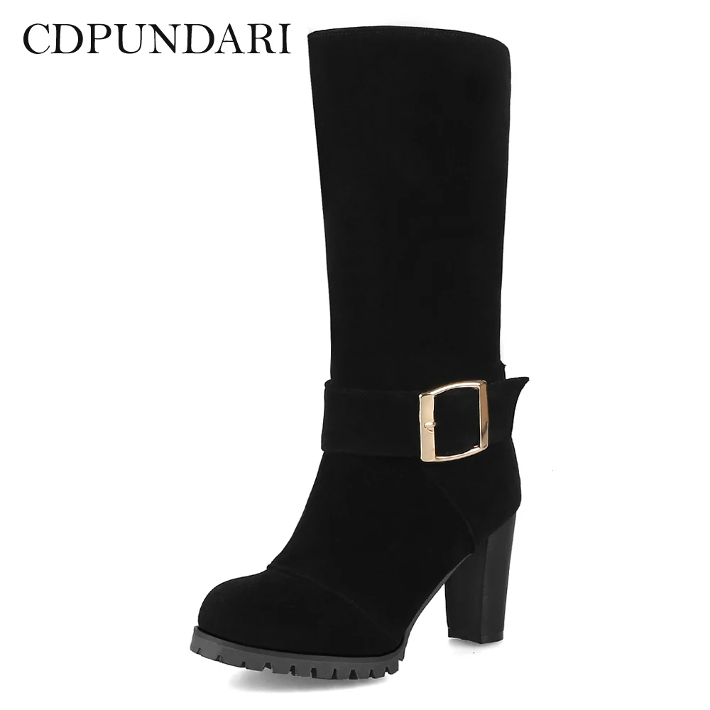 round toe calf high boots
