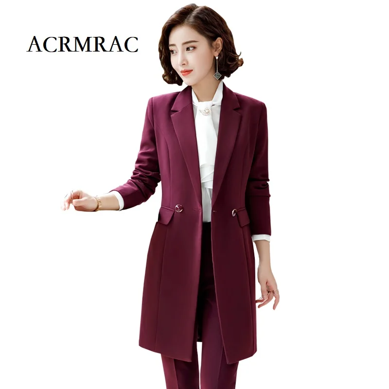 ACRMRAC/женские костюмы новый стиль зимний костюм однотонный тонкий длинный пиджак