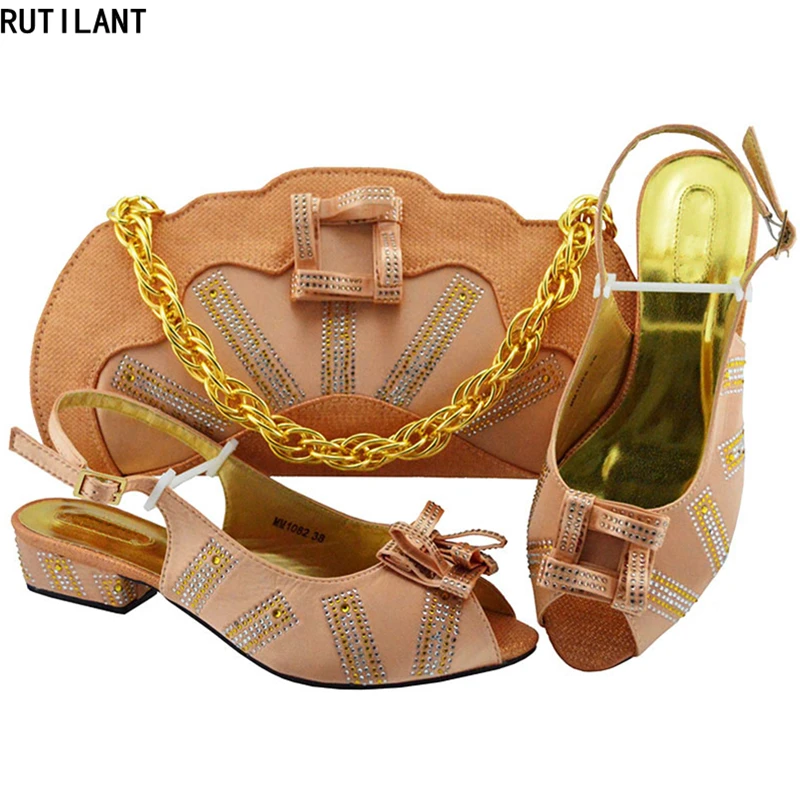 

New Arrival Ladies Italian Shoes and Bag Set Decorated with Rhinestone Matching Shoes and Bag Set for Party Luxury Women Shoes