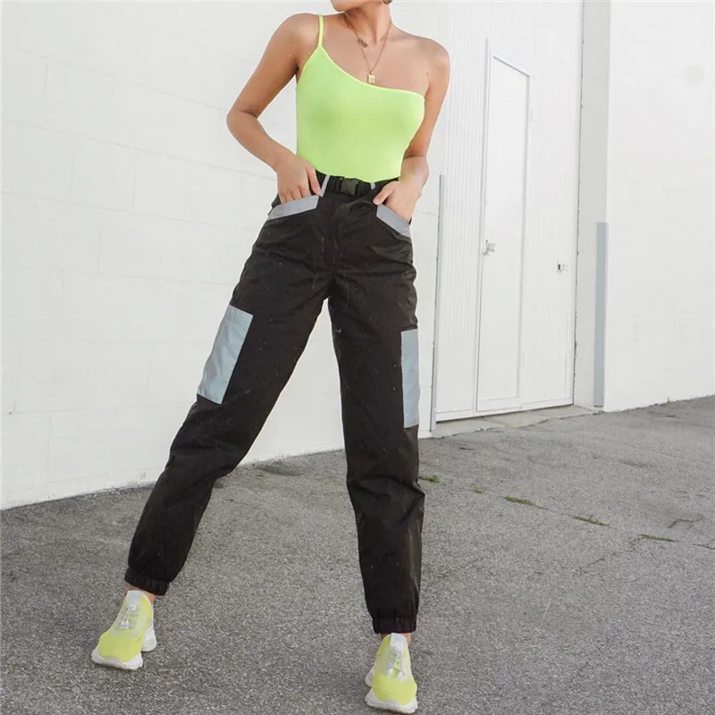 Harajuku Patchwork Reflective Pants Capris Hip Hop High Waist Streetwear Joggers Ladies Trousers Casual Black Baggy Pants Harajuku Patchwork Reflective Pants Capris Hip Hop High Waist Streetwear Joggers Ladies Trousers Casual Black Baggy Pants