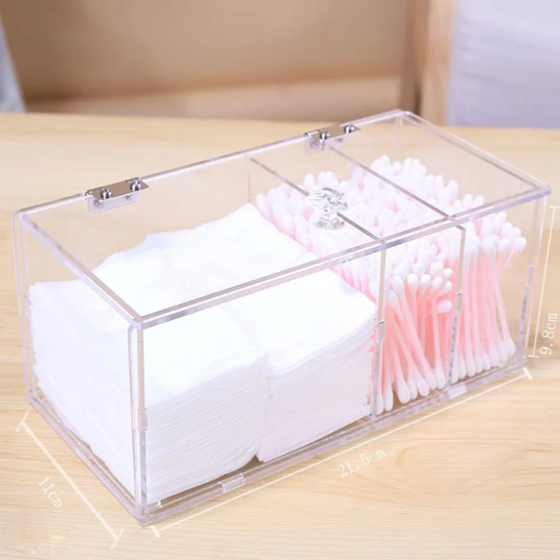 

Clear Large Acrylic Portable Cotton & Pad Storage Box Cosmetics Swab Holder Jewelry Storage Box Case Makeup Organizer With Cover