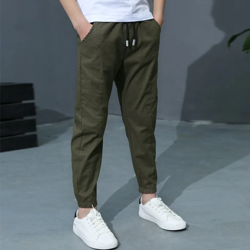 Boys Casual Pants For Summer New Solid Cotton And Linen Mosquito Pants Boy Fashion Trousers 110-160 High Quality - Цвет: army green