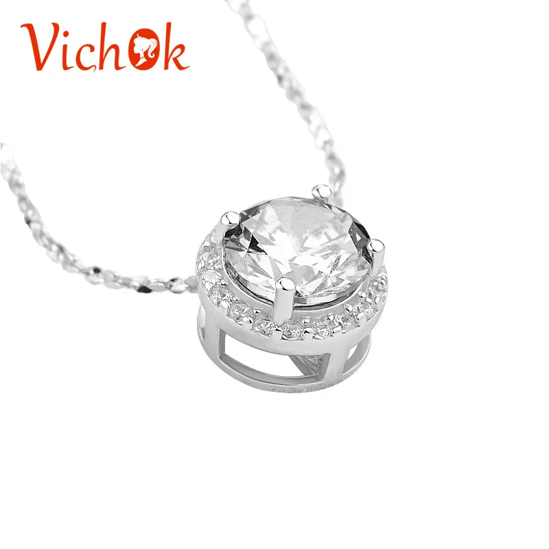 VICHOK Круглый Простой стерлингового серебра 925 Одежда высшего качества кулон и ожерелье Шарм ожерелье для женщин ожерелье ювелирные изделия