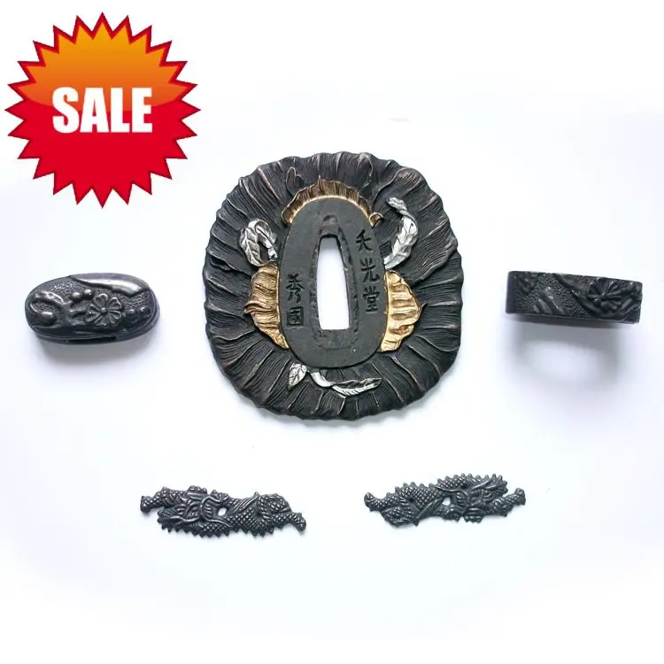 

JAPANESE SAMURAI SWORD TSUBA KATANA ALLOY FITTINGS - TSUBA+FUCHI+KASHIRA+MENUKI