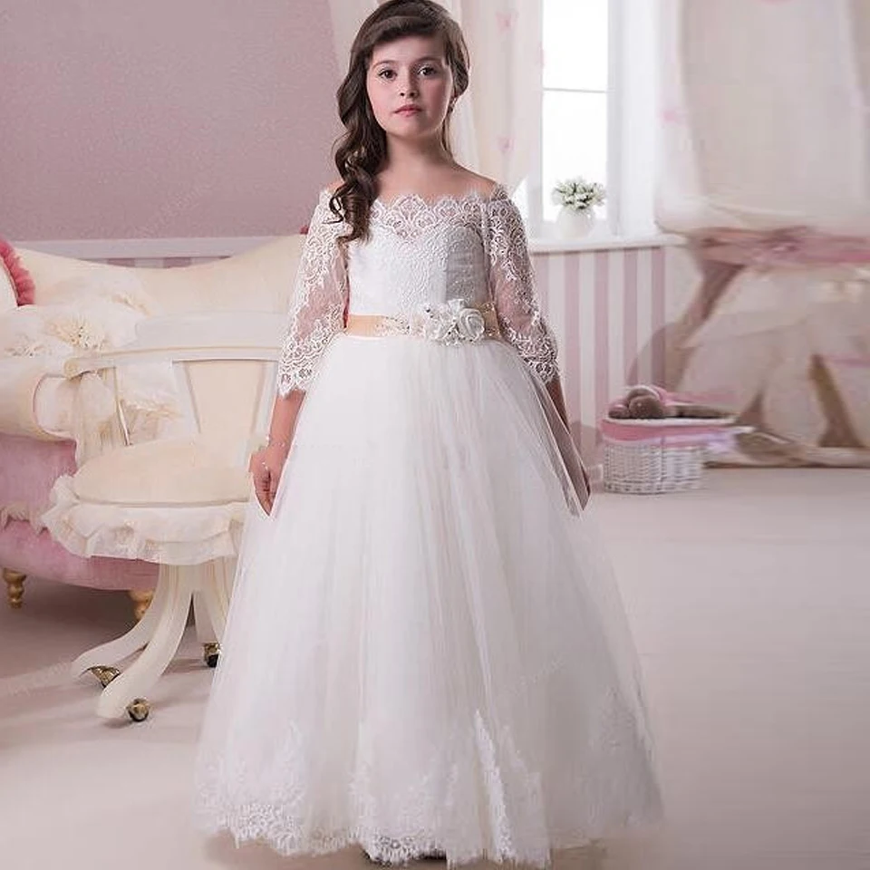 Long Sleeve Lace Flower Girls Dresses For Weddings New 2016 Ball Gown ...