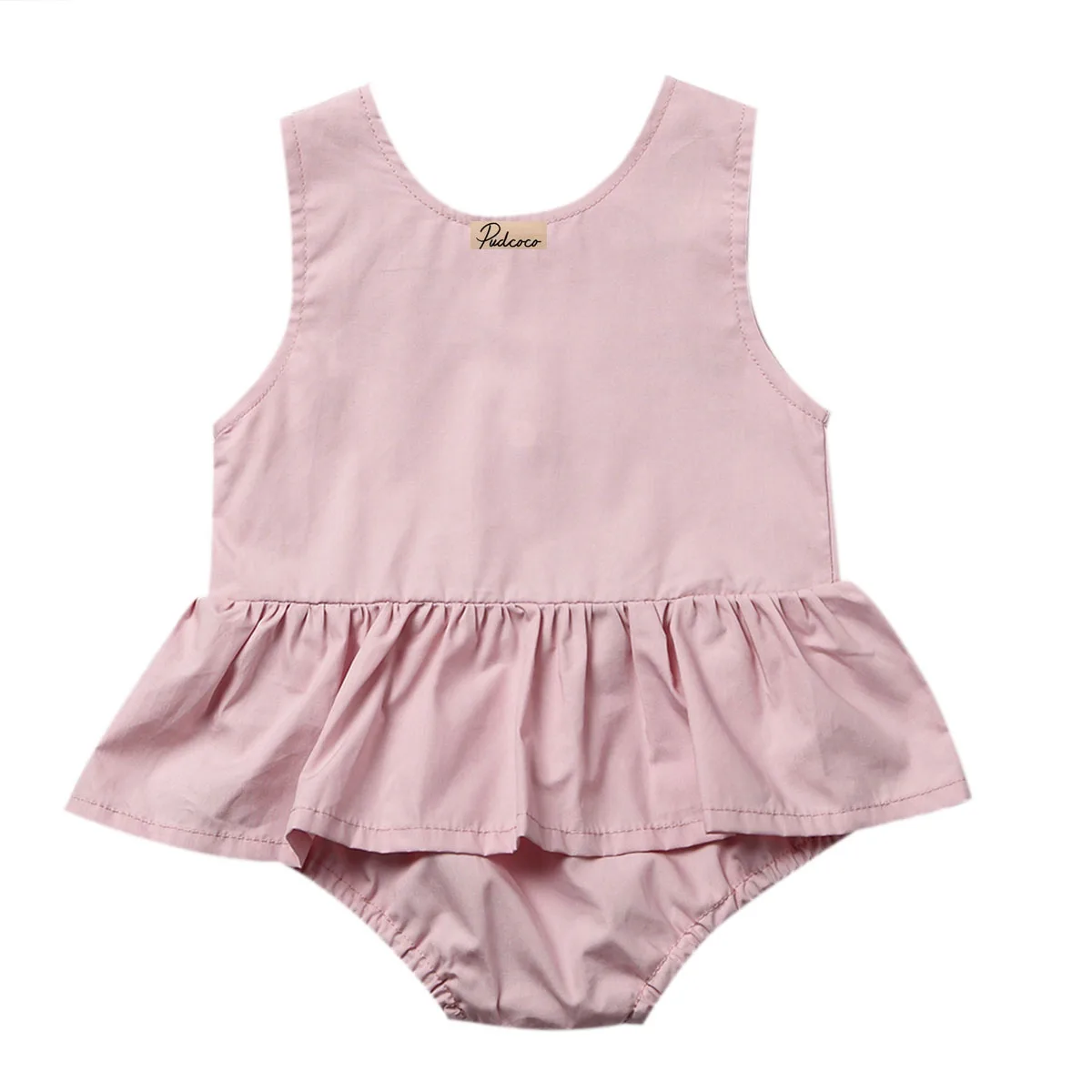 0 24M Summer Cotton Newborn Baby Girls Sleeveless O Neck Pink Fold