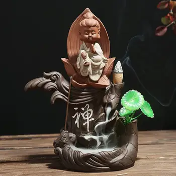 

Small Buddha Censer Backflow Incense Burner Incense Stick Holder Home Decor Ceramic Little Monk Zen Meditation Aroma Stove Gift