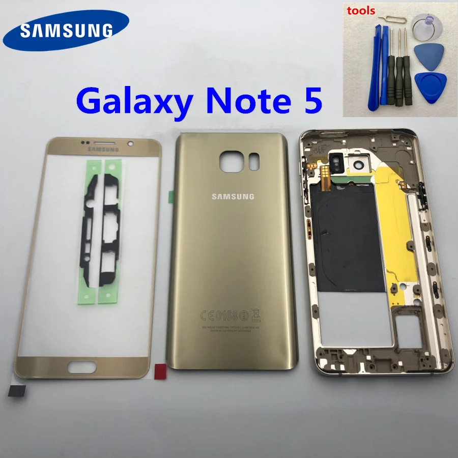 Для samsung Galaxy Note 5 N920 N920F SM-N920F средняя рамка note5 N9200 задняя крышка Полный Корпус чехол Передний экран стекло объектив+ инструмент