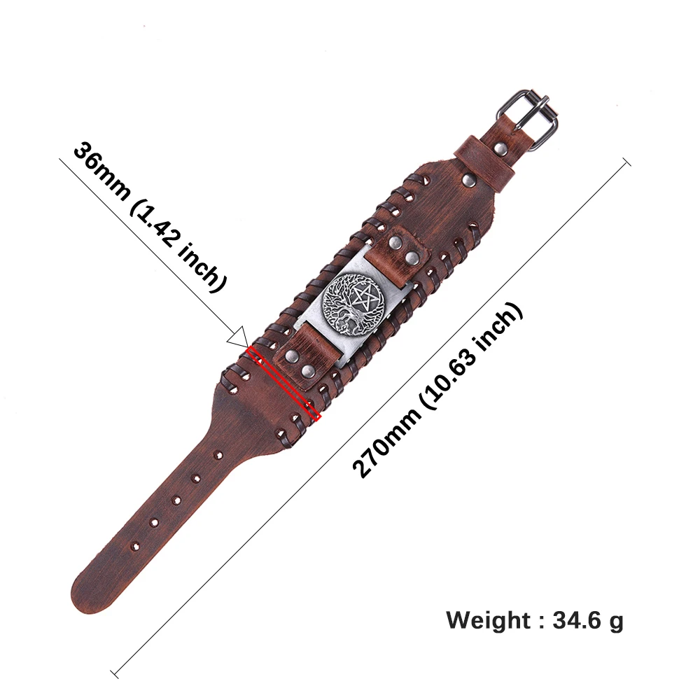 Браслет-манжета My shape Tree of Life с пентаграммой, винтажная звезда, натуральная кожа, ручной работы, браслет с викингом, регулируемые подарки