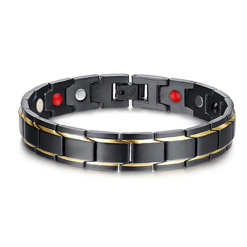 

Black and Gold Mens Stainless Steel Health Bracelets with magnets germanium infrared stone Ion 4 in 1 Energy Magnetic Bracelet