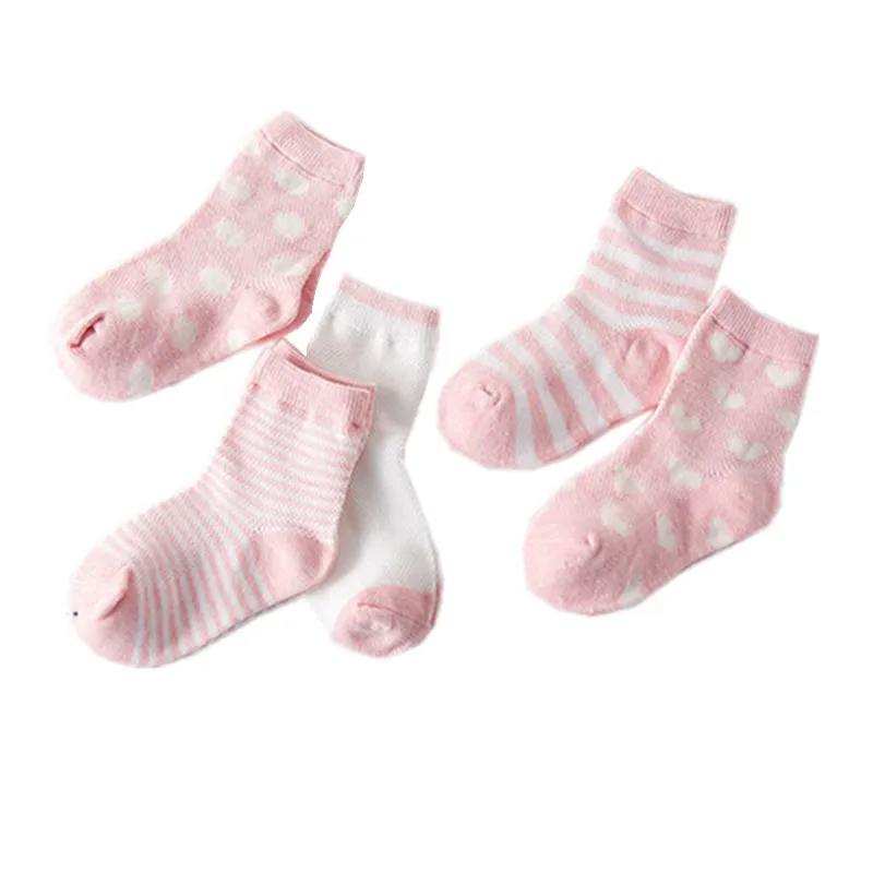 5 Pairs / Lot Children's Socks 1 10 Years Pink Girls Stripped Heart Dot ...