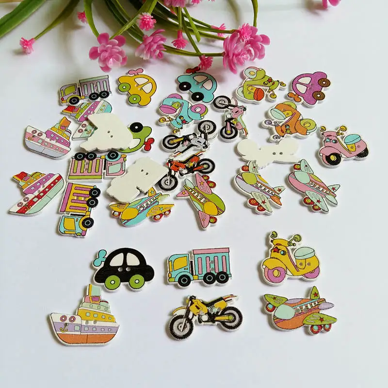 

50PCs Conveyance Style 2 Holes Wooden Buttons DIY Scrapbooking for Crafts Decoration Sewing Accessories