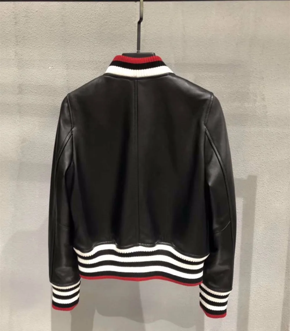 Women real sheepskin jackets coat embroidered bow bomber jackets high quality real leather jackets short coats D616