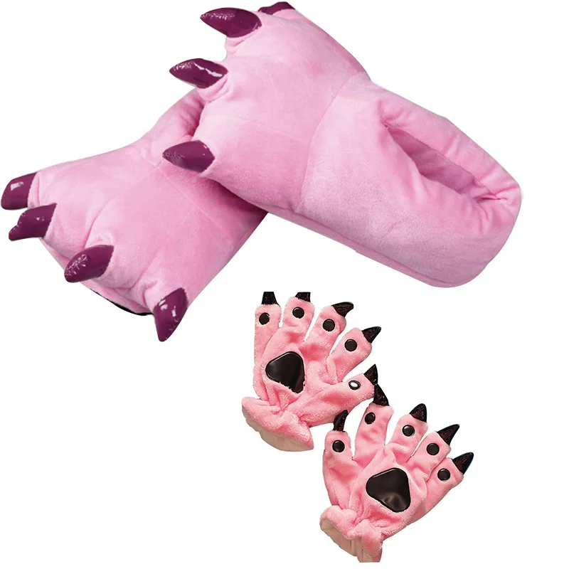 Унисекс перчатки для взрослых хлопковые теплые зимние лапы милые Мультяшные животные Косплей повседневные домашние для женщин и мужчин - Цвет: XS-Pink