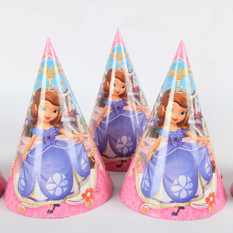 

6pcs/lot Disney Sofia the First Theme Caps Hat Kids Birthday Party Supplies Girls Party Decoration Party Supplies