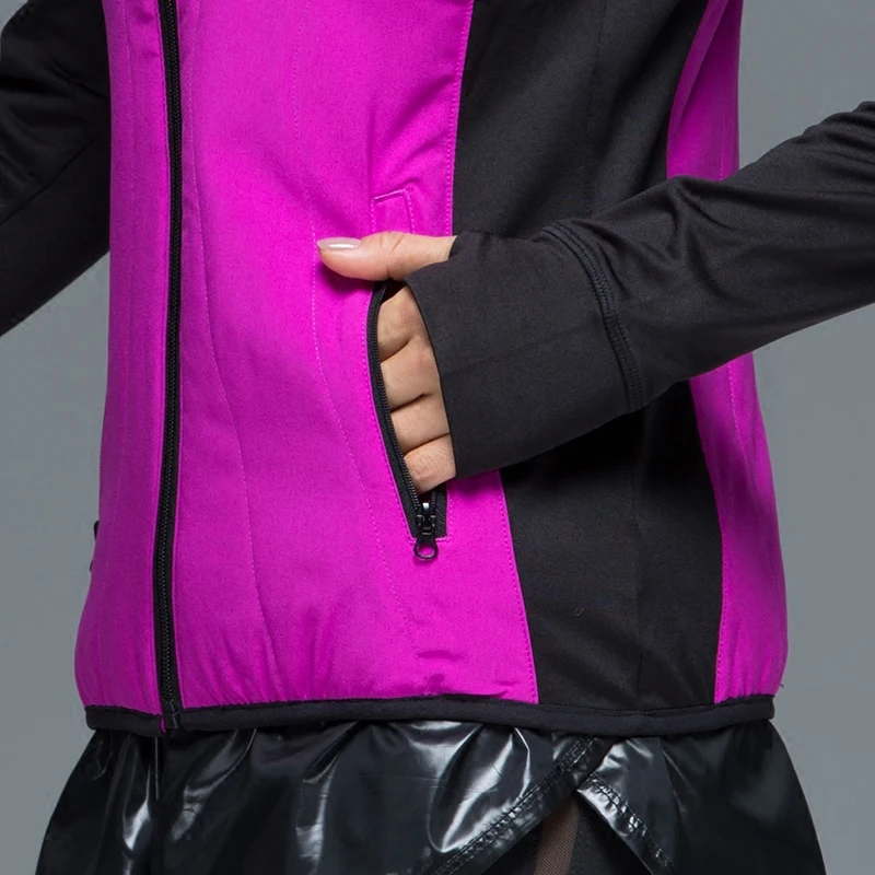 Женская куртка для бега, флисовая, с отверстием для большого пальца, с воротником-стойкой, на молнии спереди, с 2 карманами, для спорта на открытом воздухе, для бега, дышащая куртка