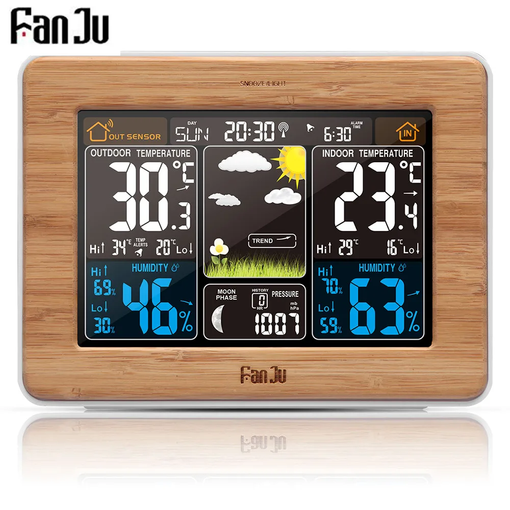 FanJu FJ3365 Метеостанция Многофункциональные цифровые часы термометр температуры и влажности, настольный ЖК-будильник