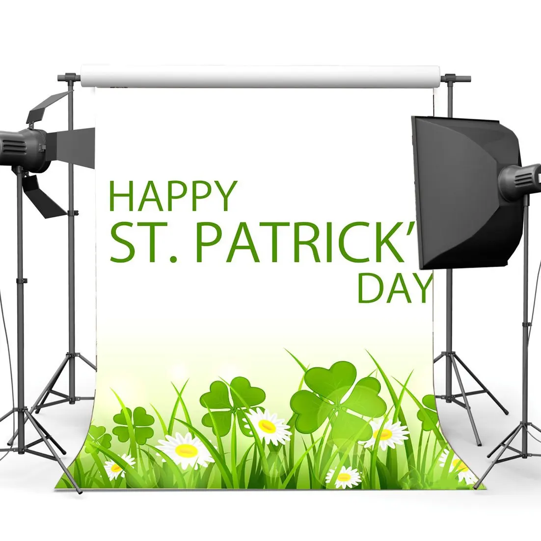 Счастливый День Святого Патрика фон счастливый ирландский Трилистник зеленый четырехлистный клевер белые цветы фон