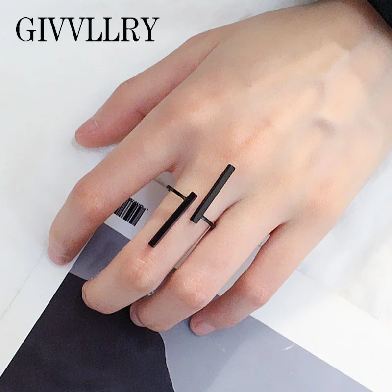 

GIVVLLRY Creative Geometric Metal Open Ring Fashion Jewelry Minimalist Elegant Gold Silver Color Black Knuckle Ring for Women