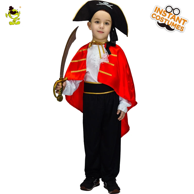 Костюмы пирата для маленьких мальчиков с красной накидкой; Детские комплекты маскировки Nobe Viking Leader для Хэллоуина; вечерние костюмы