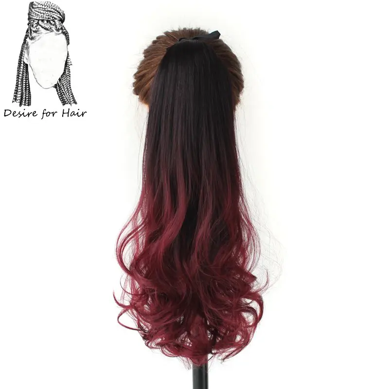 

Desire for hair 24inch 95g wavy curly high temperature synthetic drawstring ponytail hair extensions with combclip hair piece