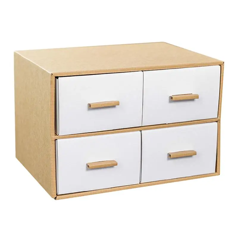 

1 pc Storage Box Space-saving Drawer Type Multi-deck Desktop Kraft Paper Stationery Container
