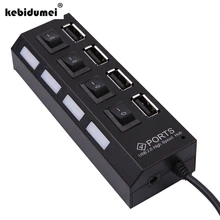Kebidumei 4 Порты и разъёмы светодиодный USB HUB четыре Порты USB 2.0 концентратор с светодиодный свет и отдельный переключатель для mobie телефона высокое качество