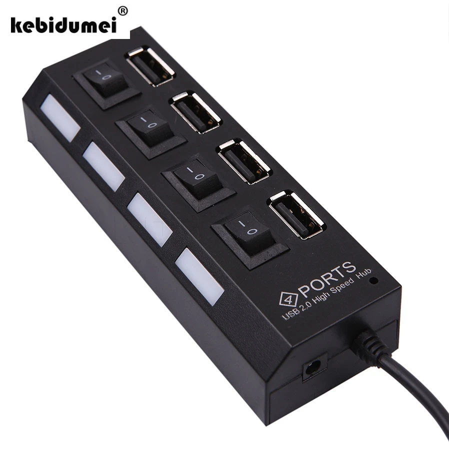 

kebidumei 4 Port LED USB Hub Four Ports USB 2.0 Concentrator with LED Light and Separate Switch for Mobie Cellphone High Quality