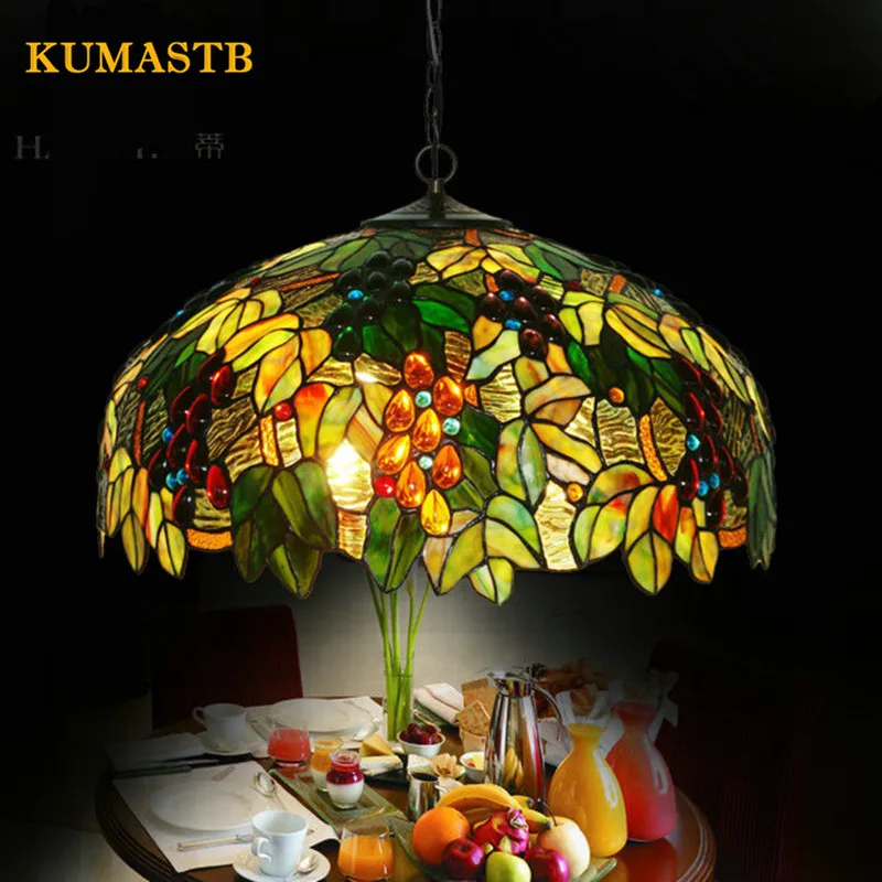 Art Stained Glass Grapes Pendant Light European Retro Living Room Dinning Room Lamp Creative LED Grapes Pendant Lamp nordic pendant lamps creative retro glass light industrial iron dinning room lamp bedroom living room modo chandeliers dia78cm