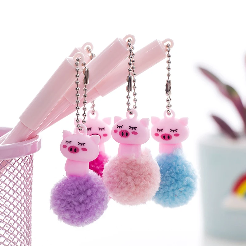 

1 Pcs Kawaii Piglet Plush Ball Pendant Gel Pen Cute 0.5 MM Black Ink Neutral Pen Promotional Gift Stationery School Supplies