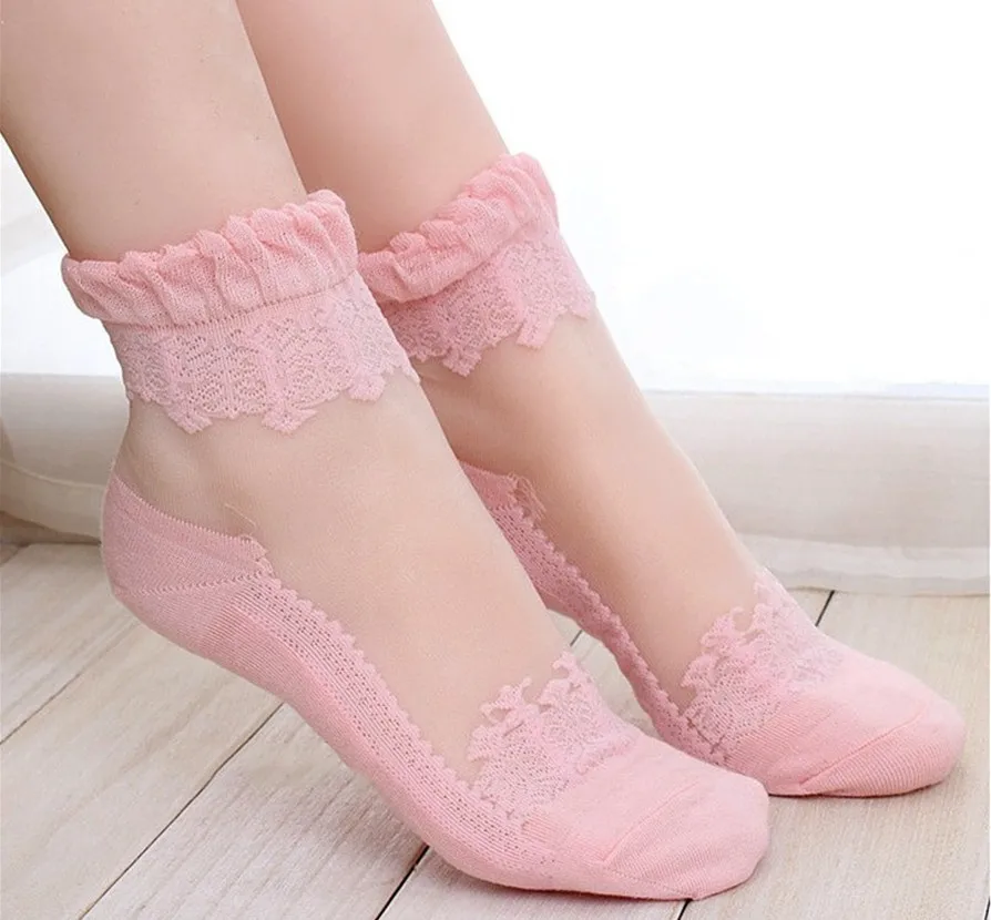 Новые модные летние кавайные носки для женщин и девочек, японские кружевные носки с цветами и кристаллами, высококачественные хлопковые шелковые носки без пятки